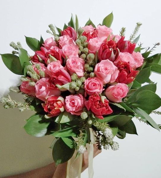 Bridal Bouquet - Fresh Tulips and Roses