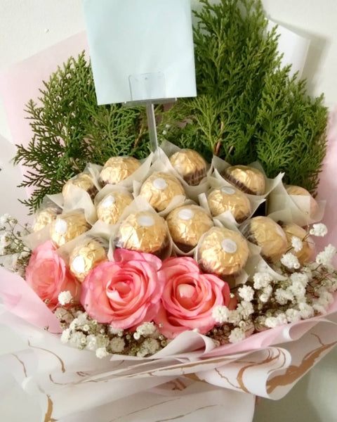 Chocolate Bouquet - All Ferrero Rocher with Fresh Roses