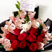 Hand Bouquet - Fresh Roses with Money Gift