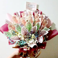 Hand Bouquet - Rainbow Money Gift with Fresh Baby Breath