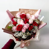 Hand Bouquet - Fresh Red and Pastel Roses